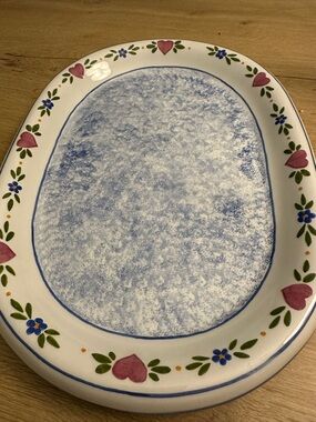 R.B.Bernarda Portugal Decorative Floral Heart Ceramic Platter - Blue & Pink